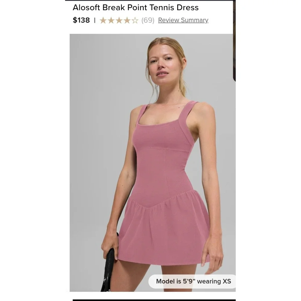 Alo Yoga XS Alosoft Break Point Tennis Dress in Pink Wild Rose NWT $138